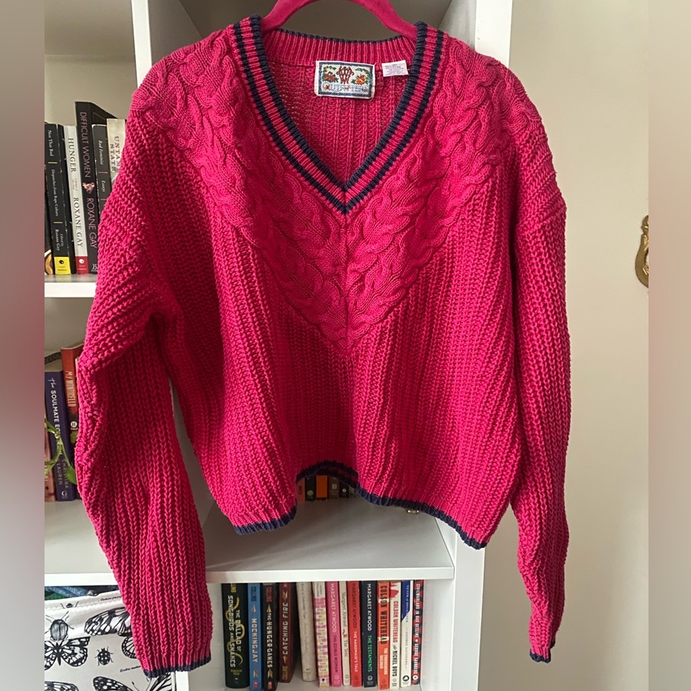 Vintage Cable Knit V-neck Sweater